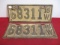 1918 Wisconsin License Plates-Matching Pair