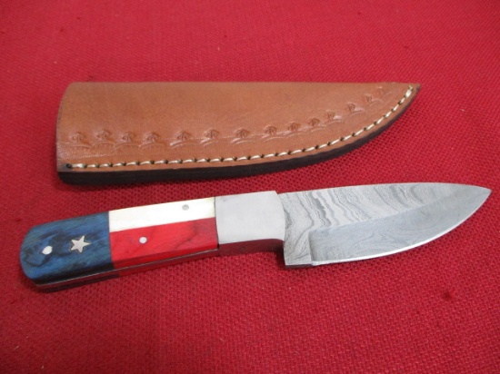 Hand Made Damascus Steel Knife w/ Sheath-9" Wood