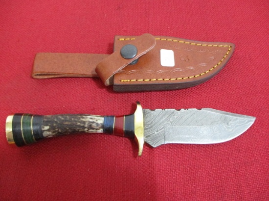 Hand Made Damascus Steel Knife w/ Sheath-9" Bone