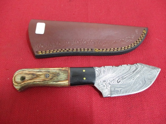 Hand Made Damascus Steel Knife w/ Sheath-10" Wood