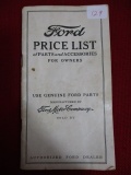 1909-1924 Ford Price List of Parts and Accessories for Owners Manual