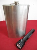 Large Stainless Steel Flask & Mag-Lite Combo