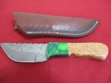 Hand Made Damascus Steel Knife w/ Sheath-9