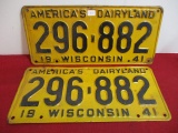 1941 Wisconsin License Plates-Matching Pair