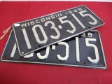 1939 Wisconsin License Plates-Matching Pair