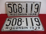 1938 Wisconsin License Plates-Matching Pair