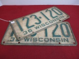 1936 Wisconsin License Plates-Matching Pair