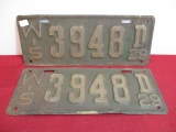 1929 Wisconsin License Plates-Matching Pair