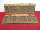 1926 Wisconsin License Plates-Matching Pair