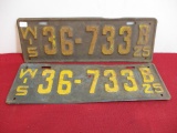 1925 Wisconsin License Plates-Matching Pair