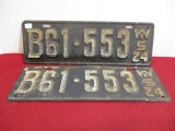 1924 Wisconsin License Plates-Matching Pair