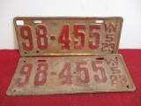 1923 Wisconsin License Plates-Matching Pair