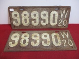 1920 Wisconsin License Plates-Matching Pair