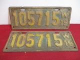 1919 Wisconsin License Plates-Matching Pair