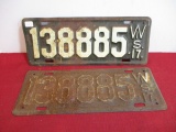 1917 Wisconsin License Plates-Matching Pair