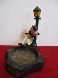 1930's Cast Iron Drunk Man Holding Lightpost Ashtray