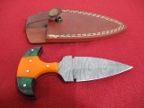 Hand Made Damascus Steel T-Handle Knife w/ Sheeth-5 1/2