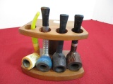 Vintage Pipe Stand w/ 4 Nice Pipes