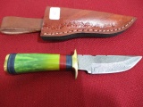 Hand Made Damascus Steel Knife w/ Sheath-7