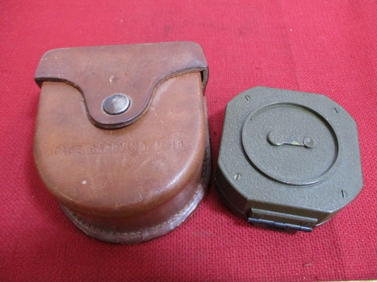 WWII Case, Carrying, M19 Leather Pouch w/ M2 Military Compass