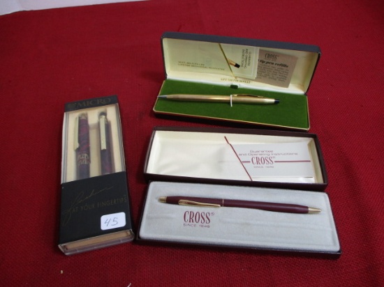 Cross 24 Kt. Gold Filled Pens w/ Cases and Bonus 1993 Micro Pen Set