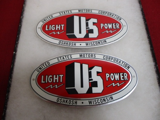 United States Motors Corp. US Light & Power Aluminum Advertising Tags-Lot of 2