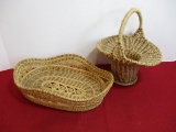 Native American Seminole Raffia Twine, Pine Needle and Pattern Baskets