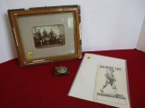 WWII German Belt Buckle/Soldiers Life Pamphlet and 1901 Framed Soldiers Drinking Beer