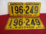 Wisconsin WWII 1941 License Plate Matched Pair