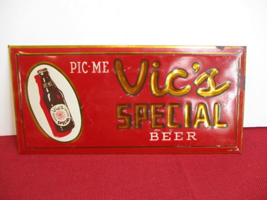 Vic's Special Beer Tin Litho Advertising Sign