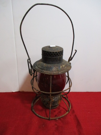 Adlake Illinois Central R.R. Signal Lantern w/ Red Etched Globe