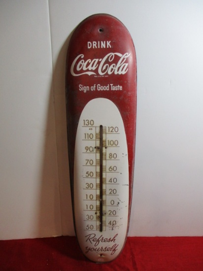 Vintage Oval Metal Coca-Cola Thermometer