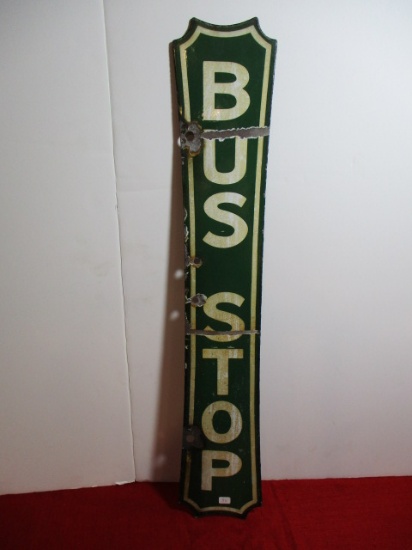 Original Two-Sided Vertical Porcelain Bus Stop Sign