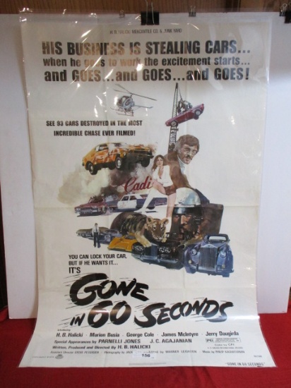 1974 HBH Productions "Gone in 60 Seconds" Movie Poster