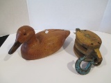 Primitive Barn Pulley and Carved Mallard Decoy