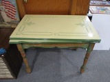 Vintage Yellow & Green Enamel Top Table w/ Slide out Leaves