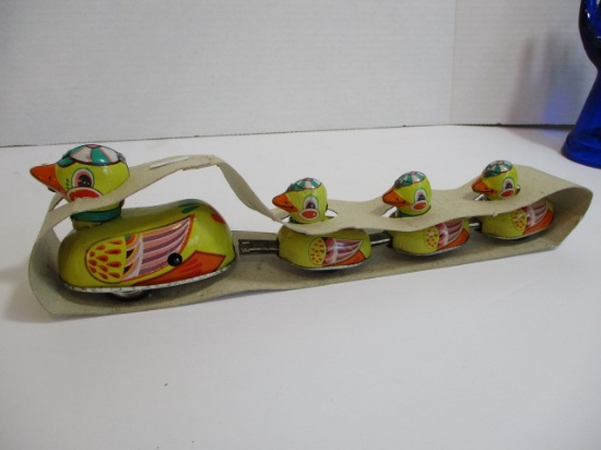 Key Wind Tin Lithograph "Ducks in a Row" Mechanical Toy