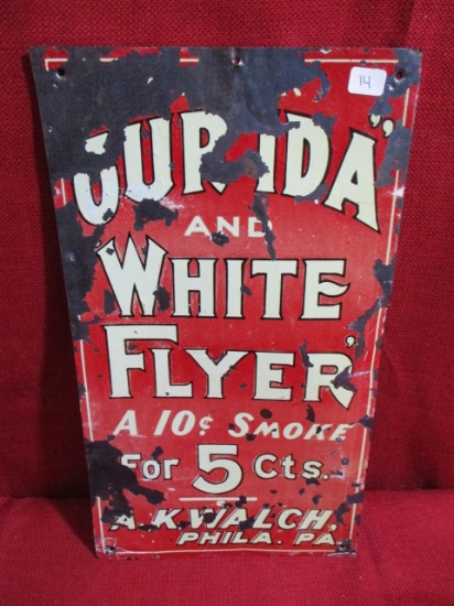 Ourida and White Flyer Early Tin Tacker Advertising Sign