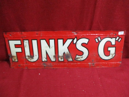 Funk's "G" Tin Tacker Feed Advertising Sign