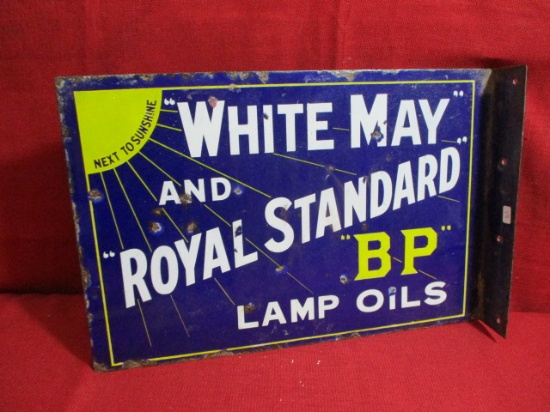 SPECIAL ITEM-BP Lamp Oils Early Porcelain Two Sided Flange Advertising Sign