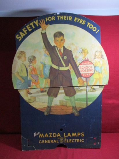 SPECIAL ITEM-Early Mazda Lamp/GE Cardboard Easelback School Crossing Advertising