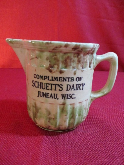 LOCAL ITEM-Spongeware Advertising Creamer "Schuett's Dairy Juneau, WI"