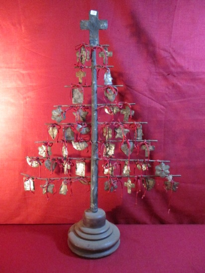 Metal Christmas Tree w/ Small Tin Ornaments