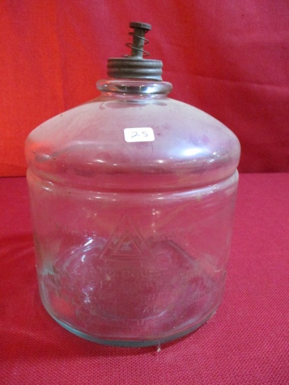 Glass Embossed 1919 Kerosene Filler Jar