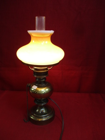 1960's Leviton Brass Lamp w/ Iridescent Shade
