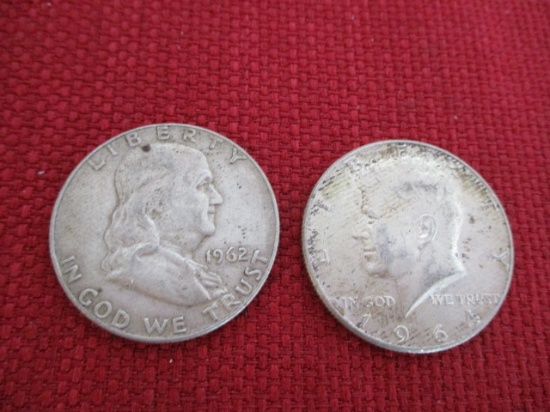 Silver Half Dollar Coins-Franklin and Kennedy