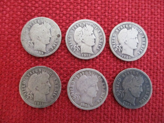 Silver Barber Dime Lot of 6