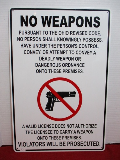 "No Weapons" Heavy Metal Sign