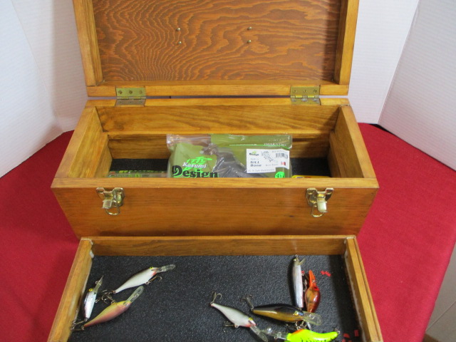 Vintage Wooden Tackle Box w/ Contents