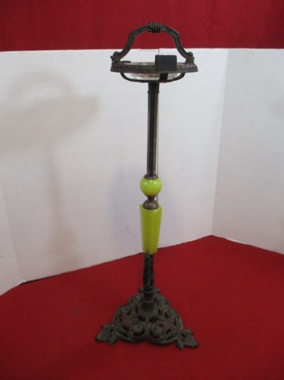 Vaseline Glass Cast Iron Base Ashtray